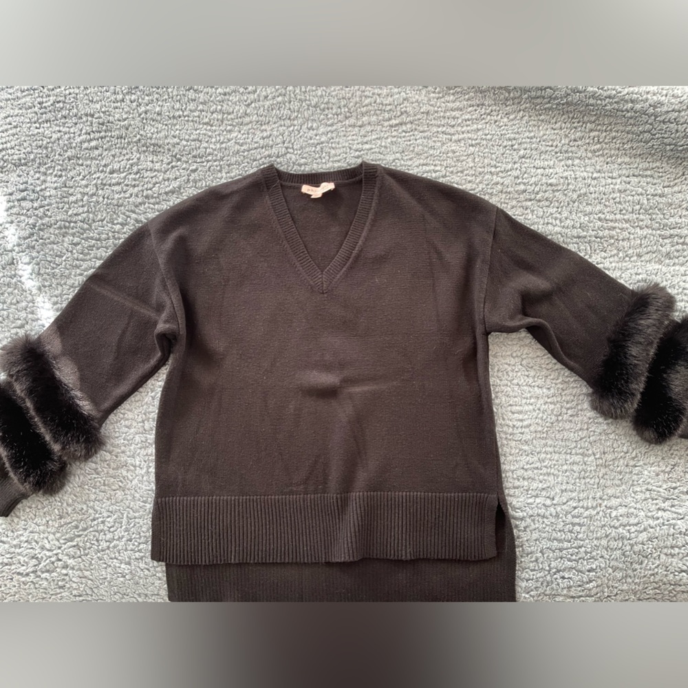 Philosophy Sweater / Black Plush with Faux Fur on bottom Sleeve